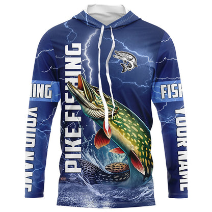 Northern Pike Fishing blue lightning jerseys custom performance Long Sleeve tournament fishing shirts NQS8147