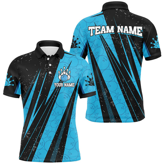 Black and Blue Camo Bowling Polo, 1/4 zip shirts Custom Team Bowling jerseys For Men NQS8156