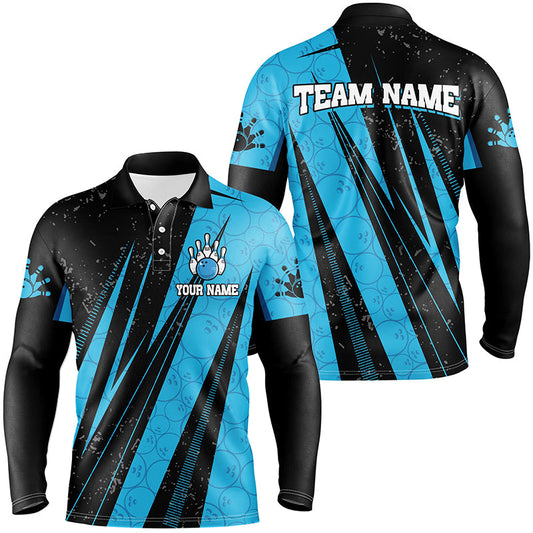 Black and Blue Camo Bowling Polo, 1/4 zip shirts Custom Team Bowling jerseys For Men NQS8156