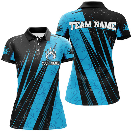 Black and Blue Camo Bowling Polo, 1/4 zip shirts Custom Team Women Bowling jerseys NQS8156