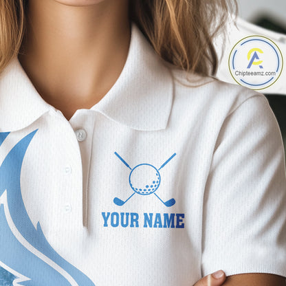 White and Blue Ice pattern Womens Christmas Golf Shirt Custom unique golf polos for ladies Xmas gift NQS10968