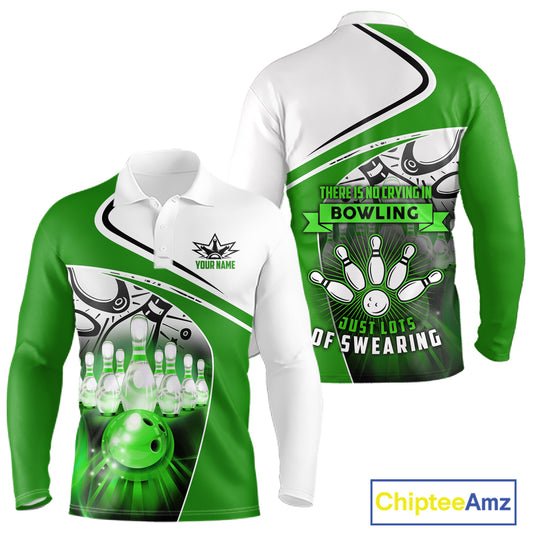 Funny Bowling Shirts For Men custom name There is no crying in bowling just lots of swearing | Green NQS11350