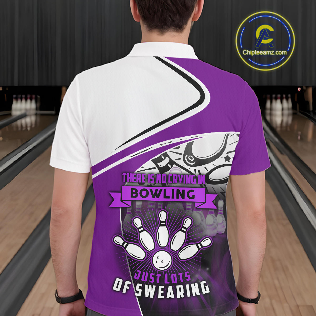 Funny Bowling Shirts For Men custom name There is no crying in bowling just lots of swearing | Purple NQS11351