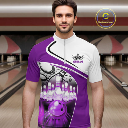 Funny Bowling Shirts For Men custom name There is no crying in bowling just lots of swearing | Purple NQS11351