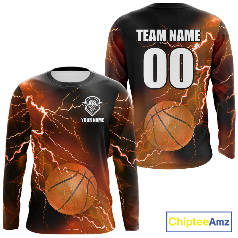 Custom orange lightning thunder Basketball Team Jersey, personalized All Over Print Basketball Shirts NQS11354