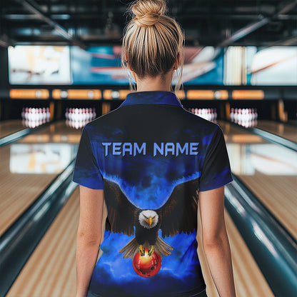 Personalized Blue Flame Eagle Custom Bowling Team Shirts For Women, Fire Eagle Bowling League Jersey NQS9614