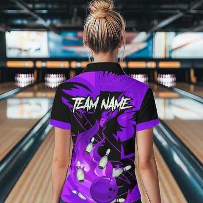 Eagle flame bowling ball and pins custom Women Bowling Shirts, team bowling jerseys | Purple NQS9617