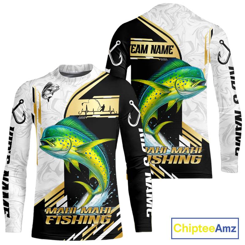 Personalized Mahi Mahi fishing shirts Custom sun protection Dorado fishing team jerseys | Gold NQS11687