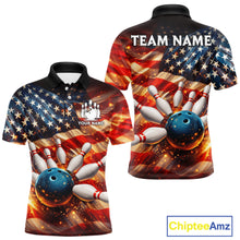 Load image into Gallery viewer, American Flag Bowling Ball and pins Bowling Shirts for Men Custom Patriotic Bowling Team jerseys NQS11698