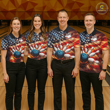 Load image into Gallery viewer, American Flag Bowling Ball and pins Bowling Shirts for Women Custom Patriotic Bowling Team jerseys NQS11698