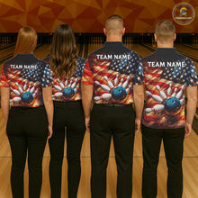 Load image into Gallery viewer, American Flag Bowling Ball and pins Bowling Shirts for Women Custom Patriotic Bowling Team jerseys NQS11698