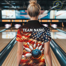 Load image into Gallery viewer, American Flag Bowling Ball and pins Bowling Shirts for Women Custom Patriotic Bowling Team jerseys NQS11698