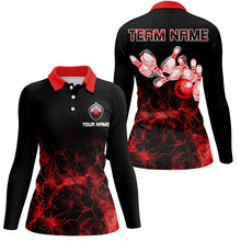 Load image into Gallery viewer, Personalized Womens bowling polo shirt Red lightning Bowling Ball Pins bowling jerseys for Bowler NQS7376
