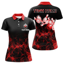 Load image into Gallery viewer, Personalized Womens bowling polo shirt Red lightning Bowling Ball Pins bowling jerseys for Bowler NQS7376