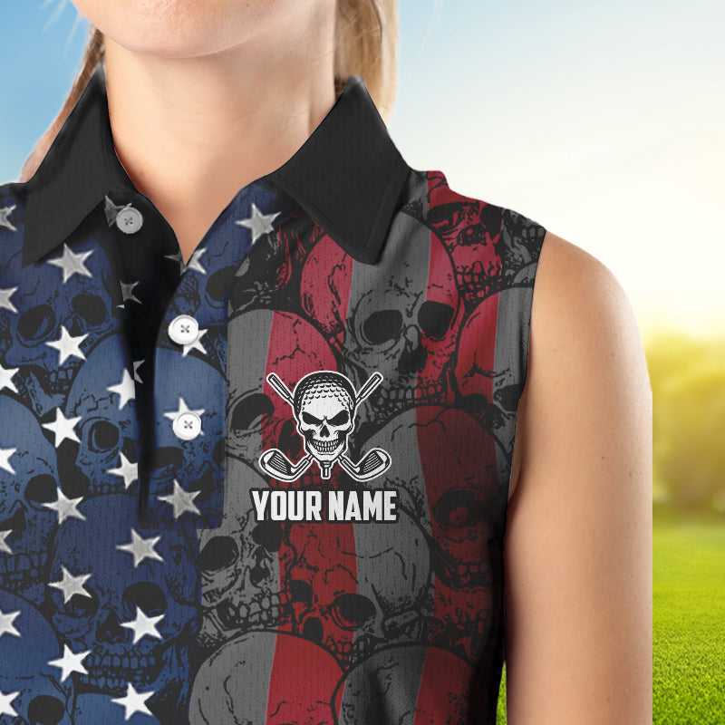 American Flag Skull Camo womens golf shirts sleeveless Custom patriotic golf team women's golf tanks NQS9791