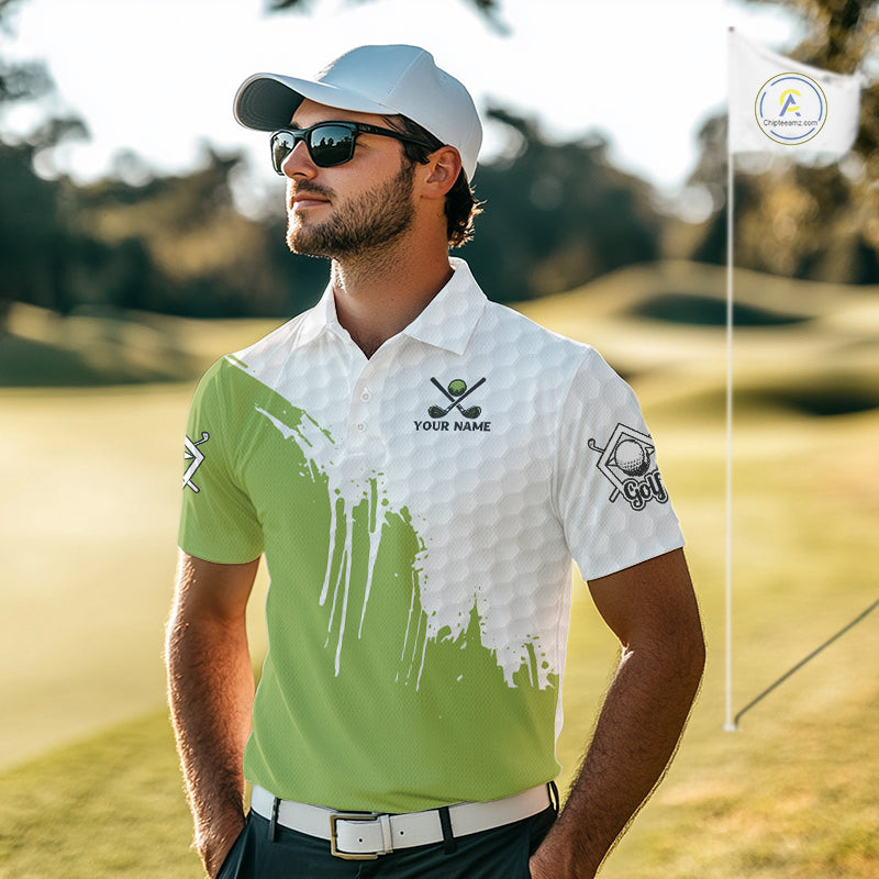 Green and White American Flag Golf Polo shirt for Men Custom patriotic golf team uniform outfit NQS9796