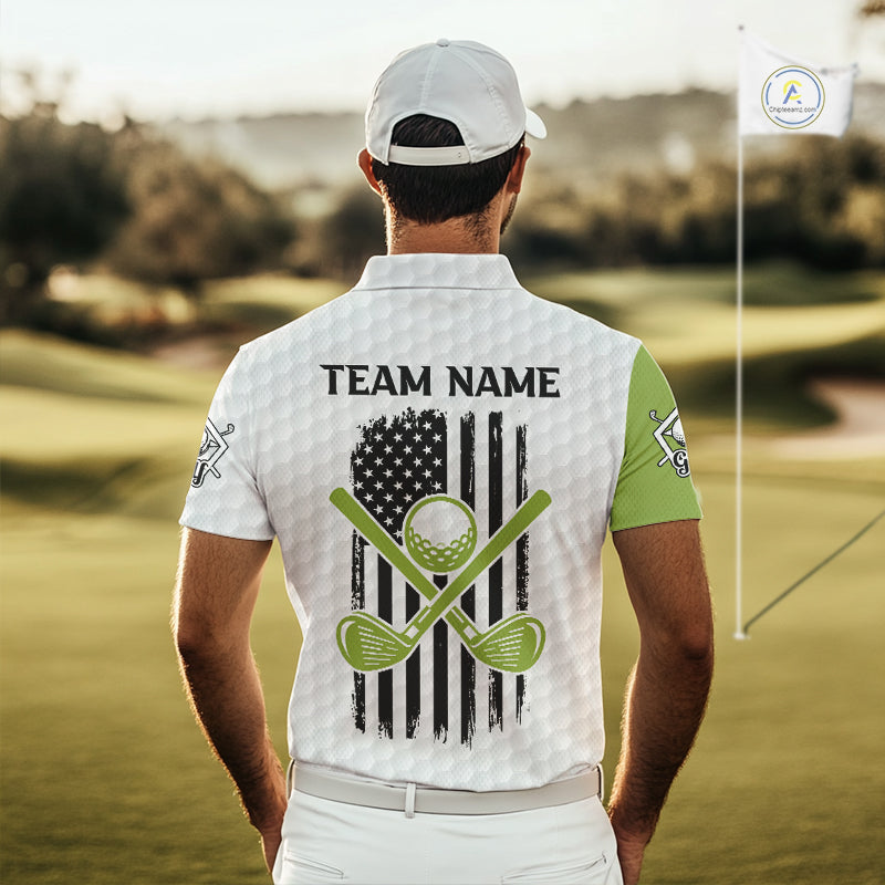 Green and White American Flag Golf Polo shirt for Men Custom patriotic golf team uniform outfit NQS9796