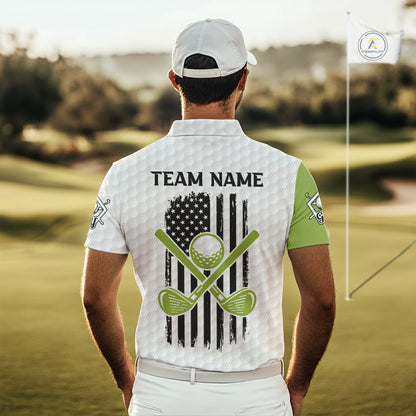 Green and White American Flag Golf Polo shirt for Men Custom patriotic golf team uniform outfit NQS9796