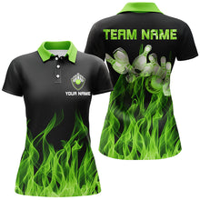 Load image into Gallery viewer, Custom Green bowling shirt for women – personalized team jersey front view