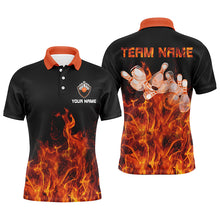 Load image into Gallery viewer, Personalized Men polo Bowling Shirt Orange Flame Bowling Ball and Pins bowling jerseys for men Bowler NQS6036