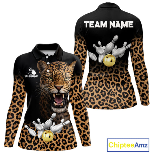 Custom Leopard Bowling Polo, Quarter Zip Jerseys for Women, Personalized Leopard Bowling Team shirts NQS11570