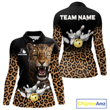 Load image into Gallery viewer, Custom Leopard Bowling Polo, Quarter Zip Jerseys for Women, Personalized Leopard Bowling Team shirts NQS11570