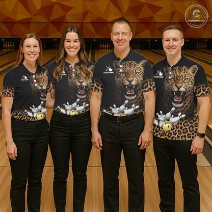 Custom Leopard Bowling Polo, Quarter Zip Jerseys for Men, Personalized Leopard Bowling Team shirts NQS11570