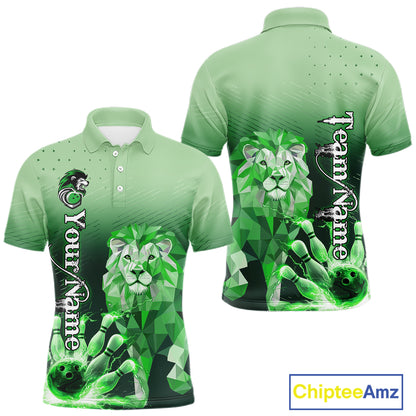 Green Lightning Lion Bowling Polo, Quarter Zip Shirts for Men Custom Lion Bowling Team jerseys NQS11568