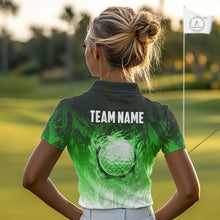 Load image into Gallery viewer, Funny Flamingo Green camo flame golf ball Women Golf Polo Shirt Custom Flamingo Golf attire for ladies NQS9799