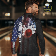Load image into Gallery viewer, Smoke American Flag Vintage Bowling Polo, 1/4 Zip Shirts For Men Custom Patriotic Bowling Team jerseys NQS9802