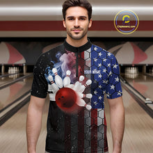 Load image into Gallery viewer, Smoke American Flag Vintage Bowling Polo, 1/4 Zip Shirts For Men Custom Patriotic Bowling Team jerseys NQS9802
