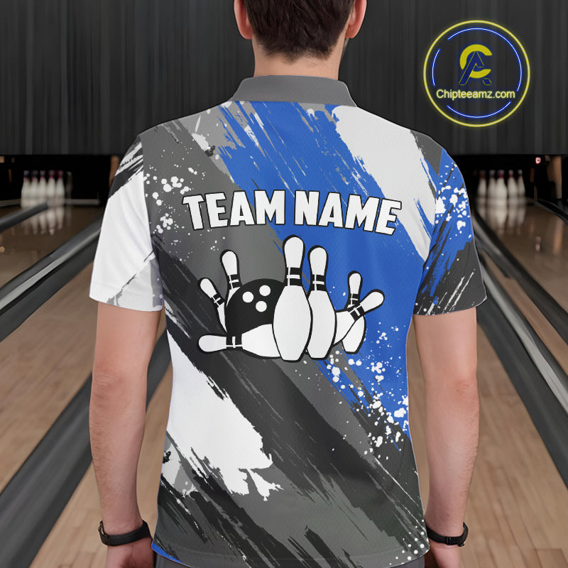 Blue Grunge pattern Bowling Team Shirt For Men Custom Bowling jersey Uniform Bowler Outfits NQS10041