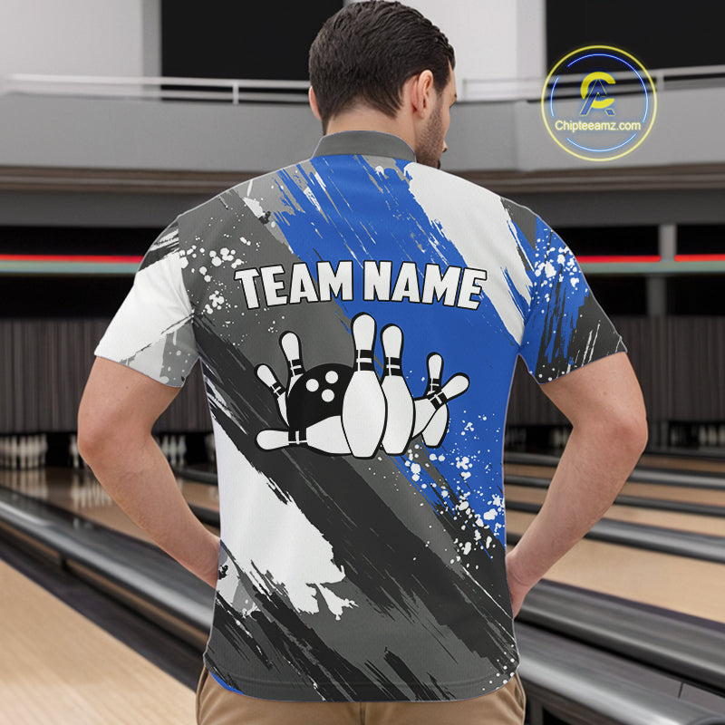 Blue Grunge pattern Bowling Team Shirt For Men Custom Bowling jersey Uniform Bowler Outfits NQS10041