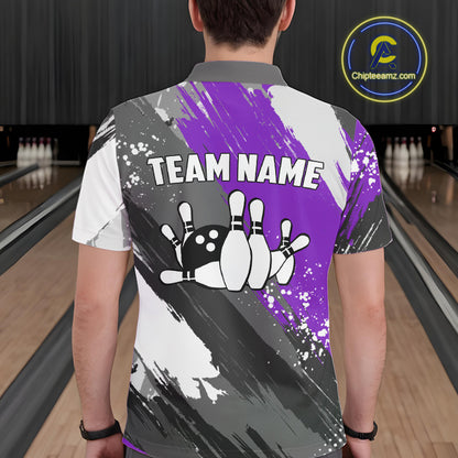 Purple Grunge pattern Bowling Team Shirt For Men Custom Bowling jersey Uniform Bowler Outfits NQS10043