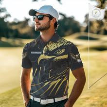Load image into Gallery viewer, Black and Gold Eagle golf polo shirts for men custom men's golf team shirts, personalized golf gifts NQS10208