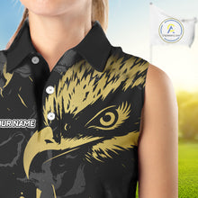Load image into Gallery viewer, Black &amp; Gold Eagle sleeveless golf polo shirts custom Women's golf team shirt, personalized golf gift NQS10208