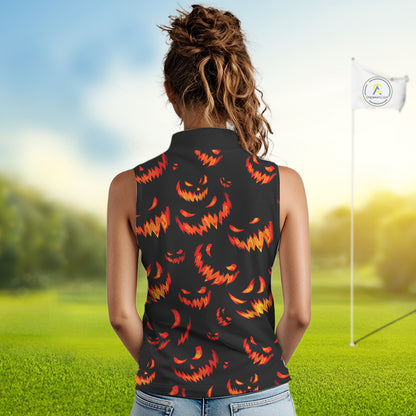 Orange and Black Halloween Pattern Funny Skull Golf sleeveless polo shirt Custom Halloween golf top NQS10352