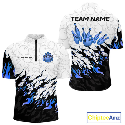 Black and White Camo Bowling Shirts For Men Custom Bowling Team League Jerseys | Blue NQS10561