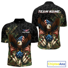 Load image into Gallery viewer, Black and Green Camo American Flag Eagle Bowling Shirts For Men Custom Patriotic Team Bowling Jersey NQS10573