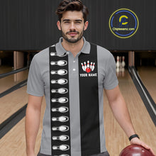 Load image into Gallery viewer, Black and Gray Retro Bowling Polo, Quarter Zip Shirts For Men Custom Vintage Bowling Team Jerseys NQS11156