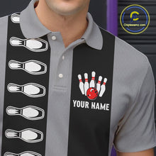 Load image into Gallery viewer, Black and Gray Retro Bowling Polo, Quarter Zip Shirts For Men Custom Vintage Bowling Team Jerseys NQS11156