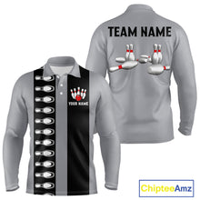 Load image into Gallery viewer, Black and Gray Retro Bowling Polo, Quarter Zip Shirts For Men Custom Vintage Bowling Team Jerseys NQS11156