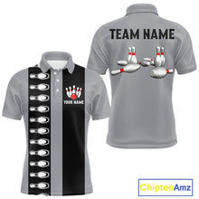 Load image into Gallery viewer, Black and Gray Retro Bowling Polo, Quarter Zip Shirts For Men Custom Vintage Bowling Team Jerseys NQS11156
