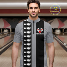 Load image into Gallery viewer, Black and Gray Retro Bowling Polo, Quarter Zip Shirts For Men Custom Vintage Bowling Team Jerseys NQS11156