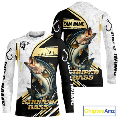 Personalized Striped Bass fishing shirts Custom sun protection striper fishing team jerseys | Gold NQS11159