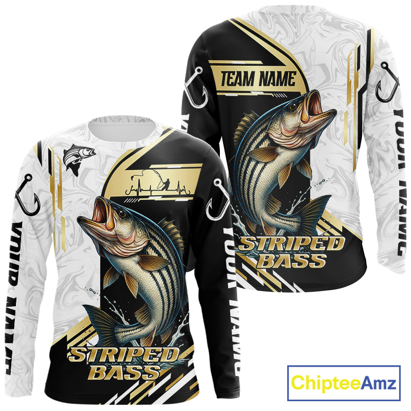 Personalized Striped Bass fishing shirts Custom sun protection striper fishing team jerseys | Gold NQS11159