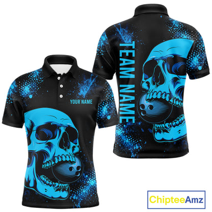Black and Blue Skull bowling shirts for men Custom Skull team bowling shirts uniforms, bowling outfit NQS11573