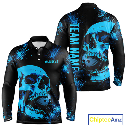 Black and Blue Skull bowling shirts for men Custom Skull team bowling shirts uniforms, bowling outfit NQS11573