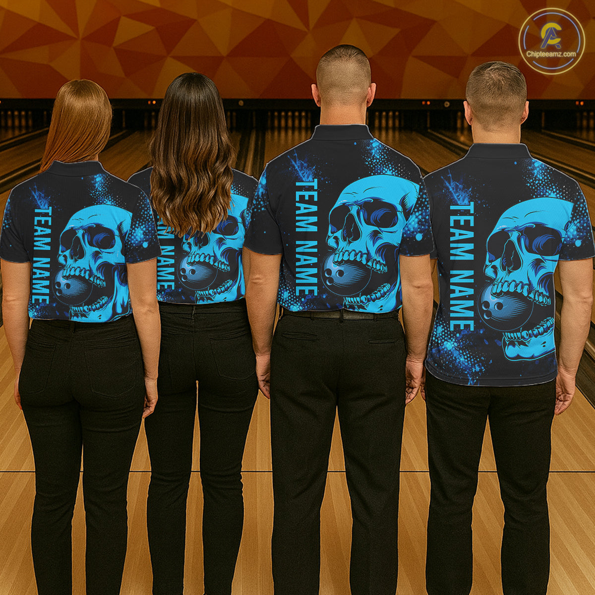 Black and Blue Skull bowling shirts for men Custom Skull team bowling shirts uniforms, bowling outfit NQS11573