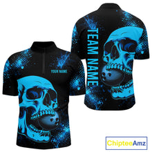 Load image into Gallery viewer, Black and Blue Skull bowling shirts for men Custom Skull team bowling shirts uniforms, bowling outfit NQS11573
